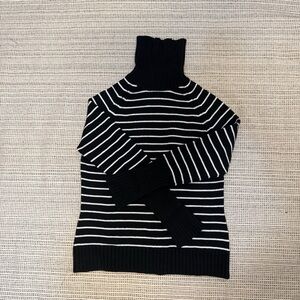 Black and White Striped Cotton Turtleneck Sweater